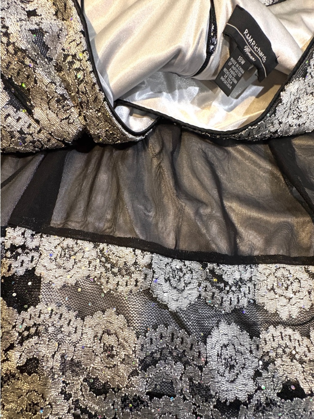 R&M Richards 18W NWT Black Silver Lace Fit Flare Cocktail Dress - Picture 11 of 11
